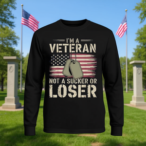 T-shirt à manches longues pour la Journée des Vétérans avec message « Je suis un Vétéran, pas un gâche ou un perdant » - Product Image 3
