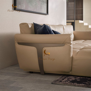 Sofá Seccional de Esquina de Cuero de Estilo Minimalista Italiano, Decoración de Metal, Suave, en Forma de L, para Sala de Estar - Product Image 2