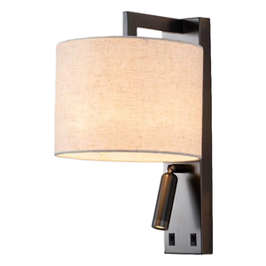 Applique murale contemporaine en fer avec abat-jour en tissu beige, LED 2700K lumière chaude, contrôle par interrupteur, éclairage intérieur pour chambre à coucher - Product Image 1