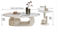 Table basse créative de style crème, ovale, pour petit appartement, style italien minimaliste, plateau en roche, table à thé