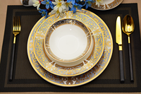 Service de table de mariage rétro en porcelaine fine, 24 pièces, avec bord doré, vaisselle de mariage en céramique
