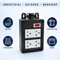 Prise murale industrielle étanche CNFLY, noire, avec indicateur, en PVC ignifuge, pour extérieur, 2 prises, 16A 250V, IP44