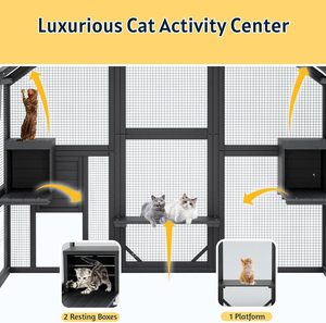 Catio Modern Outdoor Enclosure Large Wooden House with Waterproof Roof Bridges Compatible Wall-Pet <b>Doors</b> - Product Image 4