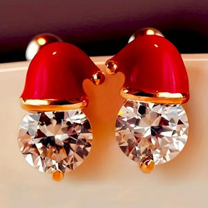 Boucles d'oreilles clous E3068 Chapeau de Père Noël rouge avec cristaux taille brillant ronde, plaqué or, en alliage de zinc, bijoux festifs pour femme, cadeau - Product Image 3