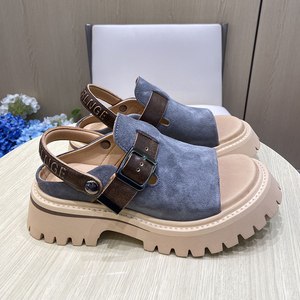 Soldes d'été : Sandales mules à bride unique en cuir de vachette véritable pour femme, à bout ouvert, portables de deux façons, à semelle épaisse - Product Image 1