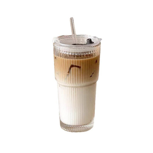 Tasse à thé <span class=keywords><strong>Pyrex</strong></span> rayée avec couvercle et cuillère, tasse à lait, à café, à thé à bulles pour la maison et le bureau - Product Image 5