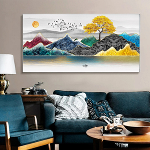 <span class=keywords><strong>Cuadros</strong></span> Decorativos para Pared, Impresiones de Arte Nórdico Abstracto, Árbol Dorado, Pájaros, Montaña, Lienzo, Pintura, Cuadro para Sala de Estar, Decoración del Hogar - Product Image 4