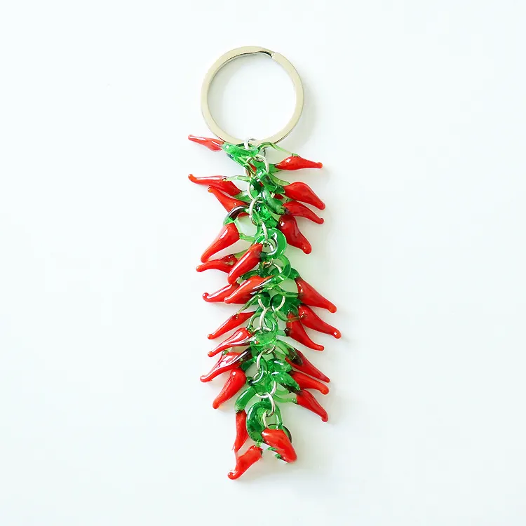 Neueste Design Großhandel Günstige Premium Blue Eye Ornament Amulett Anhänger Glas Red Hot Pepper Schlüssel bund