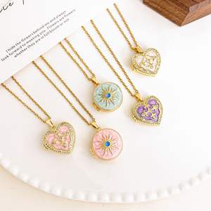 จี้สร้อยคอรูปกล่องภาพเคลือบทองขายส่ง จี้รูปดาวมีหนวด จี้รูปดวงอาทิตย์ เครื่องประดับจี้เคลือบ อุปกรณ์ทำเครื่องประดับ DIY - Product Image 1