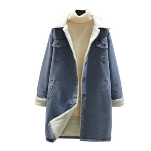 Wholesale Women's Luxury Long Winter <strong>Denim</strong> <strong>Jacket</strong> <strong>With</strong> Fur Lining - Product Image 1