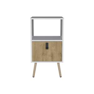 Maggness Bedroom DB Nightstand White/Macadamia Solid Wood <b>Bedside</b> <b>Cabinet</b> for Home Furniture <b>Wooden</b> Panel Style - Product Image 2