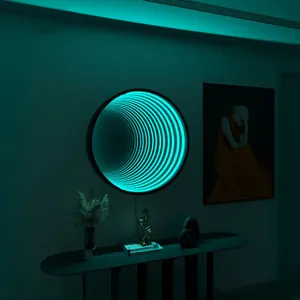 Tiktok Vente Chaude LED Moderne RVB 50CM Cercle Géométrique Miroir Tunnel Lampe Salon Chambre Appliques Murales Avec Télécommande