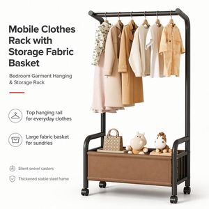 Porte-vêtements métallique autoportant robuste avec tiroirs de rangement roulants, organisateur gain de place pour chambre et appartement, vente en gros - Product Image 1