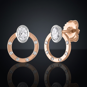 Pendientes de Diamantes Geométricos Ovalados con Engaste de Bisel Chapados en Oro de 18K para Uso Diario Femenino Disponibles en Oro Blanco, Oro Rosa y Oro Amarillo Melee - Product Image 3