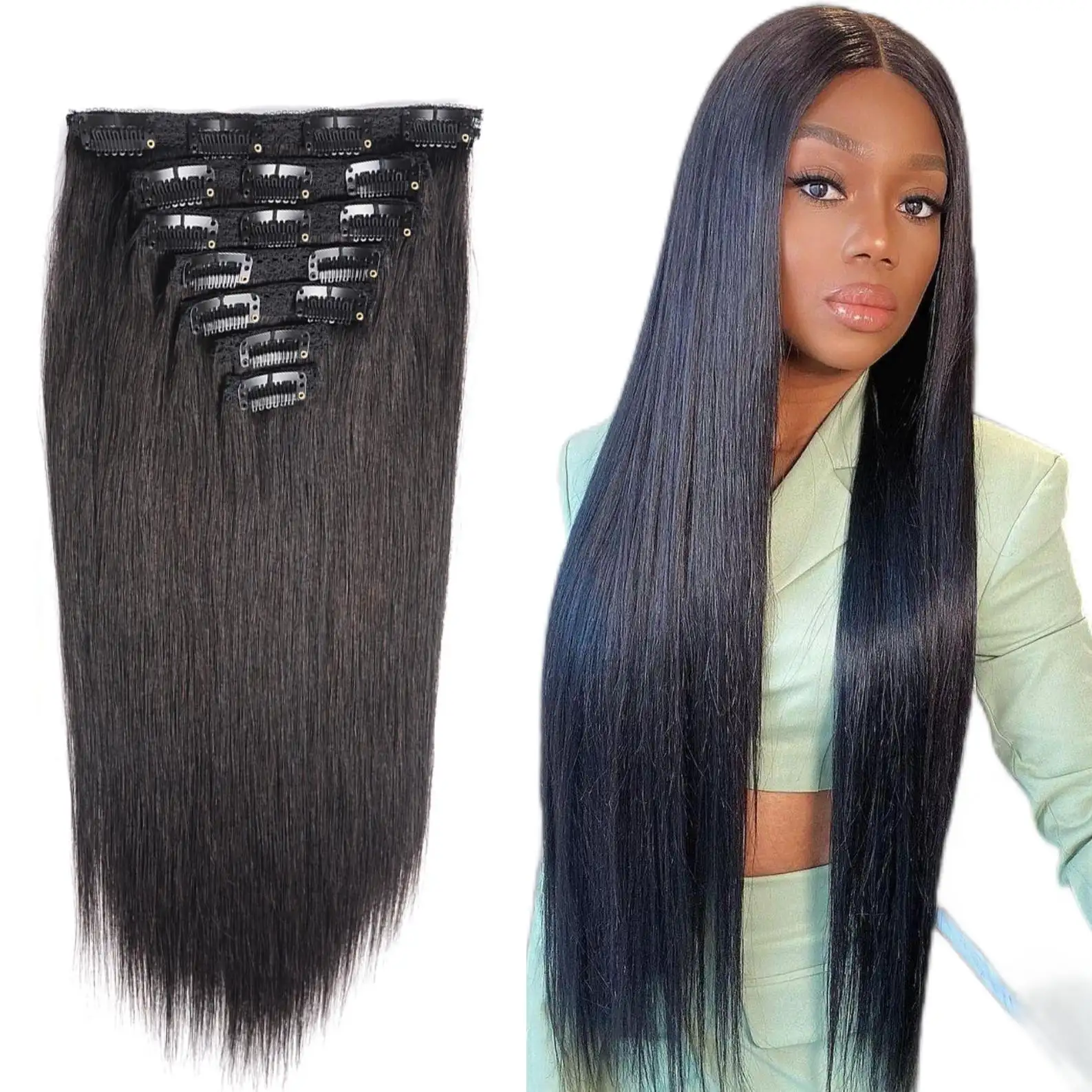 Wholesale Price 100% Unprocessed Top Quality Human Invisible Seamless Clip in Hair Extension Clip In Human Hair Extensions
