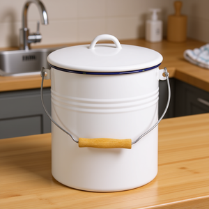 KARL KRGER 5L Enamelled White <b>Bin</b> With <b>Lid</b> Waste Storage Container - Product Image 3