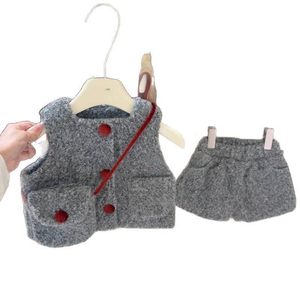 Qianjinfeng Baby Girls Gray Wool Vest And Shorts Set Thickening Winter Outfit For New Year - Product Image 5