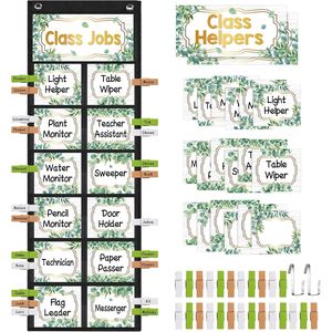 Eucalyptus Class Jobs Pocket Chart With Cards <b>Clips</b> And Hooks For Classroom Helpers Teacher Organization - Product Image 1