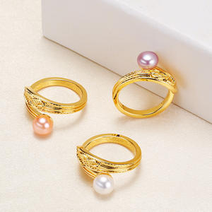 Bagues en perles d'eau douce de style ethnique, vente en gros, alliage de cuivre semi-circulaire, approvisionnement en kiosque de Zhuji - Product Image 2