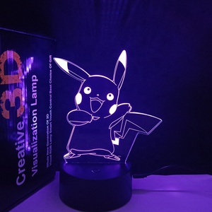 Lampe de nuit à illusion 3D <span class=keywords><strong>Pikachu</strong></span>, 7/16 couleurs changeantes progressivement, télécommande tactile, lampe de table USB Anime pour chambre à coucher, cadeaux de vacances - Product Image 5