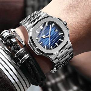 Đồng hồ thạch anh nam màu xanh đen không thấm nước hình vuông màu xanh cổ điển hình vẹt và ốc xà cừ - Product Image 5