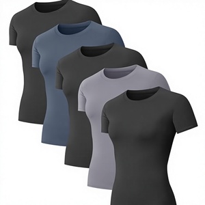 Paquete de 5 Camisetas Deportivas de Compresión para Mujer, Cuello Redondo, Ajustadas, de Poliéster, Manga Corta, Secado Rápido - Product Image 3