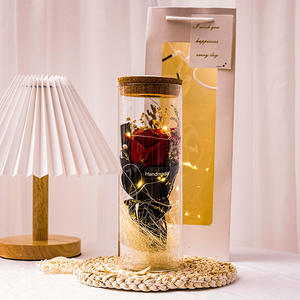 Cadeau d'anniversaire à la mode bouteille en verre fleur conservée avec LED pour la fête des mères saint-valentin cadeau éclairage dôme en verre - Product Image 6