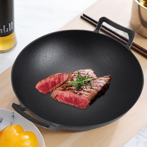 <span class=keywords><strong>Wok</strong></span> tradicional de hierro fundido, <span class=keywords><strong>Wok</strong></span> chino de hierro fundido con doble mango antiadherente - Product Image 5