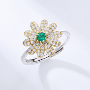 <span class=keywords><strong>Anello</strong></span> da Donna in Argento S925 Placcato Rodio con Smeraldo Verde Sintetico da 0,25 Carati a Forma di Margherita - Product Image 1