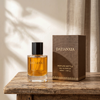 Flacon de parfum rond en verre transparent de 100 ml, 50 ml, 30 ml avec pulvérisateur à pompe, boîte d'emballage et couvercle noir