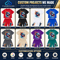 Ensemble deux pièces streetwear d'été pour homme : T-shirt respirant en mélange de coton tricoté à imprimé numérique motif néon Piranha et short