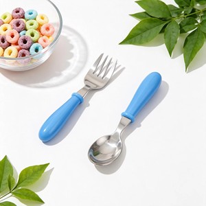 Portable Travel Stainless Steel Toddler <b>Spoon</b> <b>Fork</b> <b>Set</b> Plastic Handle Kids Breakfast Flatware Cutlery - Product Image 1