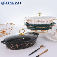 XINGPAI hôtel restaurant fournitures marbre rectangle hot pot céramique plat buffet ensemble avec support
