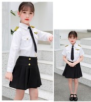 Costume de Pilote pour Enfants, Uniforme de Capitaine d'Avion Noir et Blanc
