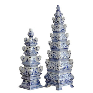 Vase décoratif en céramique de style pagode chinoise traditionnelle, en porcelaine fonctionnelle avec un design élégant, moule décoratif de style pagode - Product Image 5