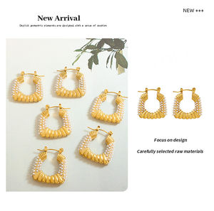 Pendientes de Aro Colgantes de Perlas Chapados en Oro de 18k de Acero Inoxidable Impermeables Personalizados de Moda, Novedad - Product Image 4