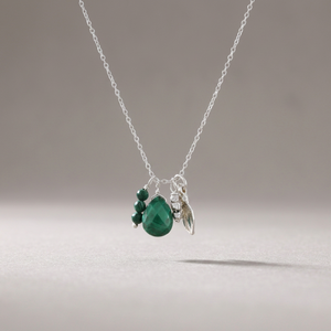 Collier en argent sterling 925 avec pendentif en malachite naturelle, motif feuille et goutte d'eau, bijoux bohèmes nature. - Product Image 3