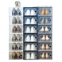 Boîte à chaussures transparente pour rangement domestique avec couvercle, en plastique épaissi, meuble à chaussures multicouche, étagère à chaussures empilable transparente