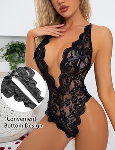 Lencería sexy de encaje con entrepierna abierta, talla grande, con lazo, pijama sin espalda, mono de tentación libre - Product Image 5