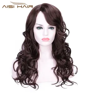 Uzun dalgalı kahverengi vücut dalga peruk isıya dayanıklı sentetik saç siyah beyaz kadın moda Cosplay parti peruk