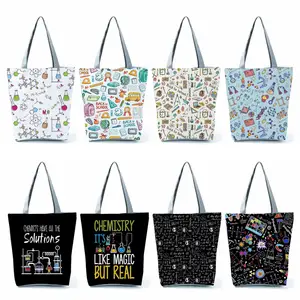Customized Periodic Table Print Handbags for Women Learning Items Letter Tote High Capacity Shoulder Bags Portable Shopping Bag