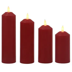 Pack 4 Red New Top Slim Pillar Candles With New Black Wick For Christmas Decor Battery Operated Flameless LED Candles
