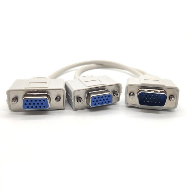 High Quality White Male VGA 2 Female VGA Cable SVGA Y Monitor Adapter Splitter 0.3 Meter for HDTV Small MOQ Cheap