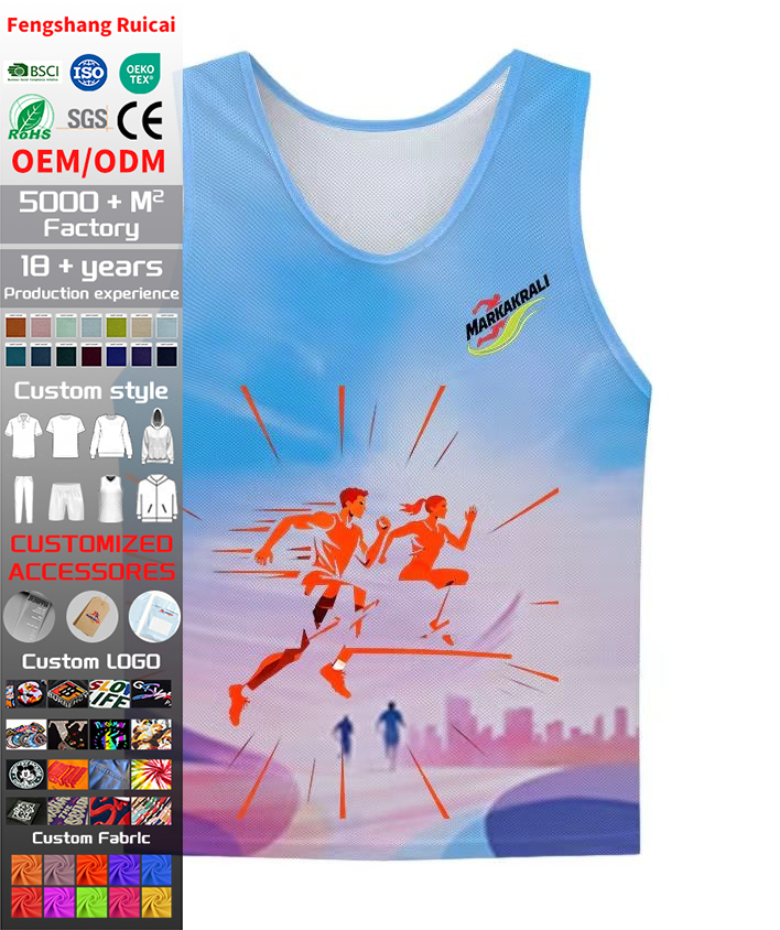 OEM DOM Sublimation Vest Dry Fit Marathon Running Tank Top Full Printed Sleeveless Sports Tshirt For Fun Color Marathon