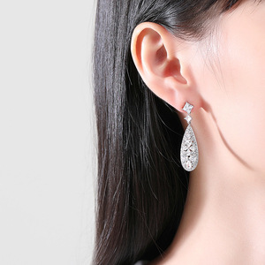 LUOTEEMI Wholesale New Arrival Luxury Wedding Dinner Party Jewelry 3A Cubic Zirconia <strong>Cluster</strong> Dangle <strong>Earring</strong> - Product Image 3