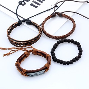 บุรุษสร้อยข้อมือหนังสีดำถักสร้อยข้อมือหนัง - Product Image 3