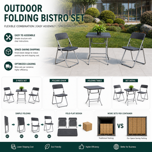 Autres meubles d'extérieur - Table pliante carrée résistante aux intempéries avec 2 chaises en rotin - Meubles pliants d'extérieur - Product Image 4