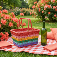 Panier de rangement miniature en rotin tressé fait main avec poignées, empilable, multi-usages pour la cueillette de fruits/légumes en jardin, pour les enfants