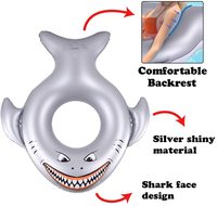 Bouée gonflable en PVC de 5 mm d'épaisseur en forme de requin de 50 pouces pour piscine d'enfants, jouet de fête, décorations estivales, activité ludique