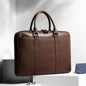 Borsa Portadocumenti da <span class=keywords><strong>Uomo</strong></span> in Vera <span class=keywords><strong>Pelle</strong></span>, Borsa per Laptop Portatile con Chiusura a Cerniera, Grande Capacità, Design a Tracolla - Product Image 1